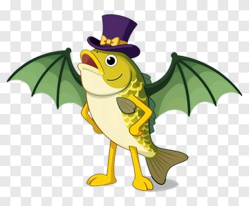 Cartoon Fish With Wings And A Top Hat PNG