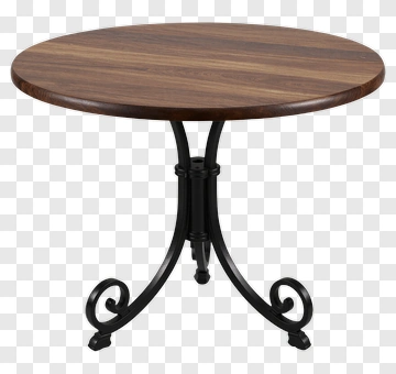 Round Wooden Table With Black Metal Base PNG