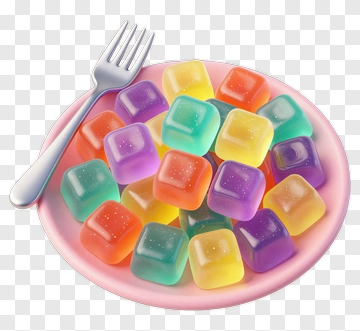 Colorful Gelatin Cubes On A Plate PNG