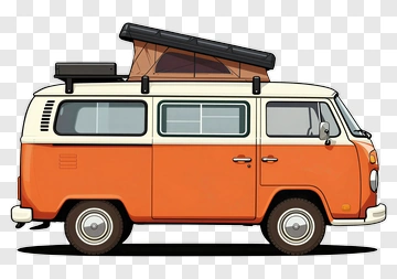 Cartoon Camper Van With Roof Tent PNG