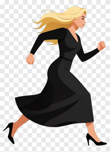 Woman Running In A Black Dress PNG