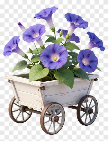 Flower Cart With Purple Morning Glories PNG