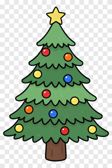 Colorful Christmas Tree With Star And Ornaments PNG