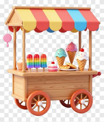 Ice Cream Cart With Colorful Treats PNG