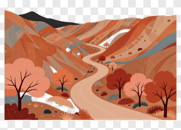 Abstract Landscape With Winding Road And Trees PNG