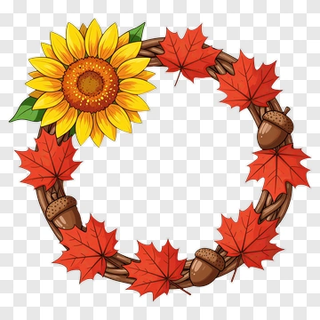 Colorful Autumn Wreath With Sunflower And Leaves PNG