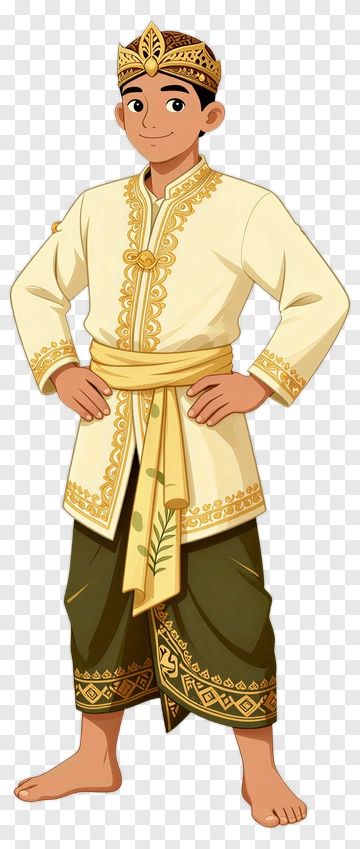 Cartoon Boy Wearing Traditional Indonesian Attire PNG