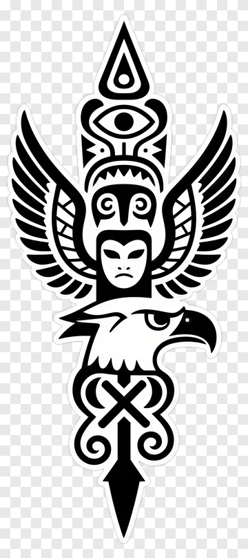 Black Tribal Mask With Eagle And Wings PNG