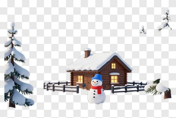 Snowman In Front Of A Cozy Winter Cabin PNG