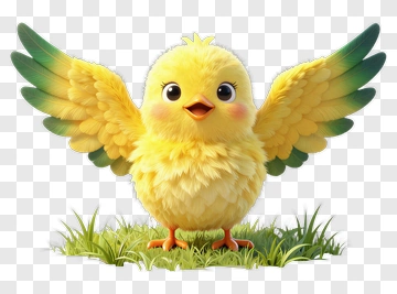 Cartoon Yellow Chick With Outstretched Wings PNG