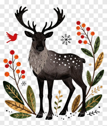 Cartoon Reindeer Surrounded By Autumn Leaves And Berries PNG
