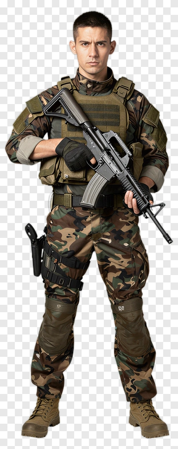 Soldier In Camouflage Uniform Holding A Rifle PNG