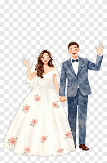 Wedding Couple Waving PNG