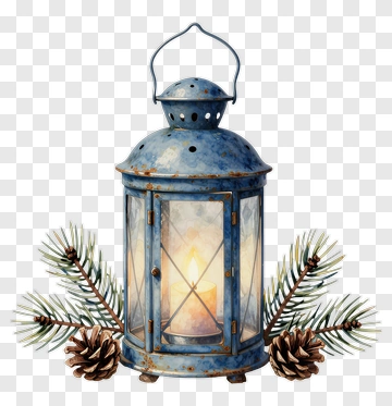 Vintage Lantern With Pine Cones And Branches PNG