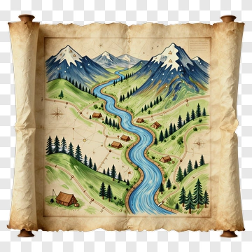 Illustrated Treasure Map With Mountains And River PNG