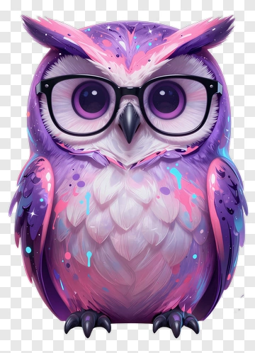 Colorful Owl With Glasses PNG