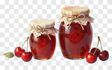 Cherry Jam Jars With Fresh Cherries PNG