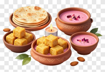 Delicious Indian Cuisine With Sweets And Flatbreads PNG