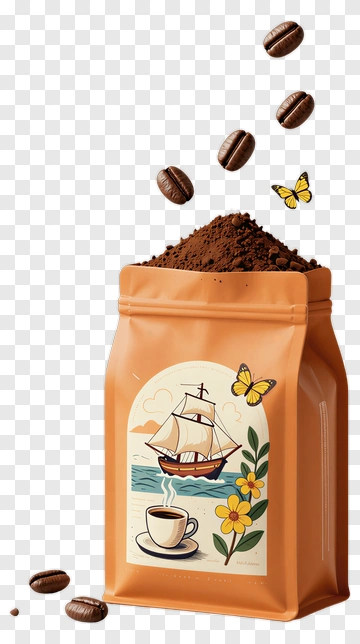 Coffee Bag With Sailing Ship And Butterflies PNG