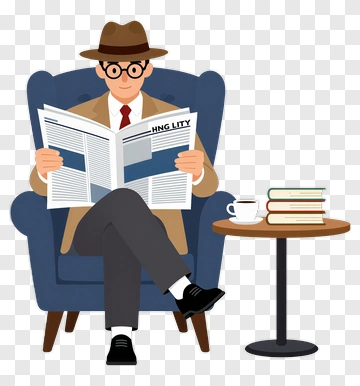 Man Reading A Newspaper In An Armchair PNG