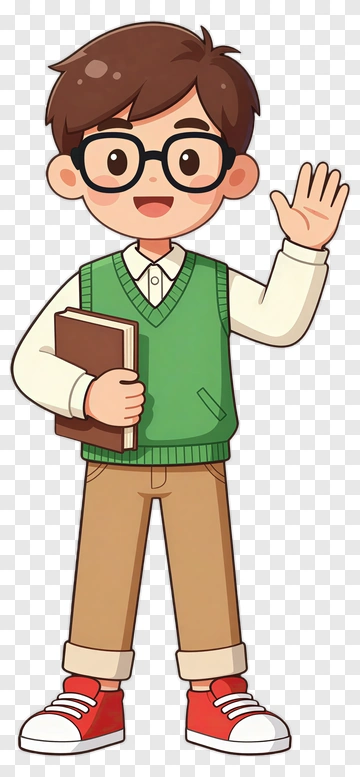 Cartoon Boy Waving While Holding A Book PNG