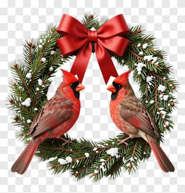 Cardinals On A Christmas Wreath PNG
