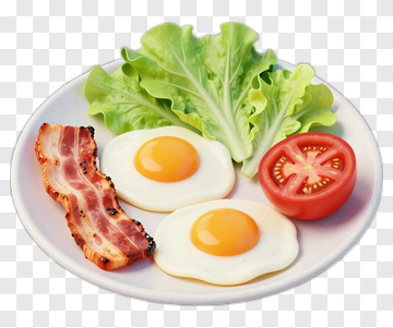 Breakfast Plate With Eggs, Bacon, And Lettuce PNG