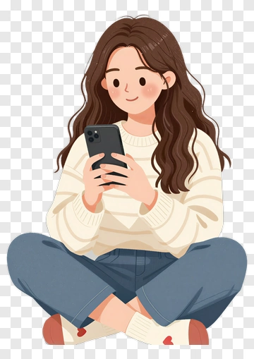Cartoon Girl Using A Smartphone PNG