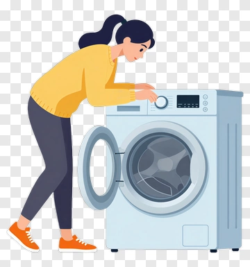 Woman Using A Washing Machine PNG