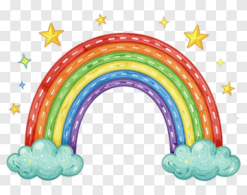 Colorful Rainbow With Clouds And Stars PNG