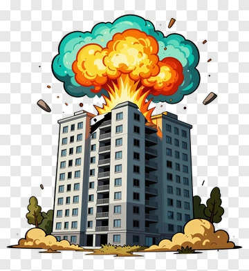 Exploding Building With Colorful Explosion PNG