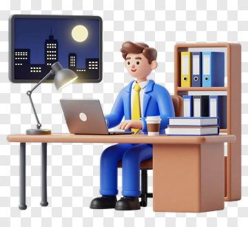 3D Businessman Working At A Desk PNG