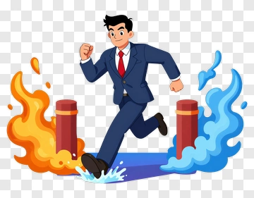 Businessman Running Through Fire And Water PNG