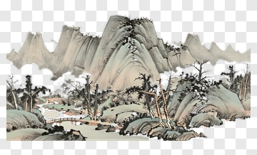 Traditional Landscape With Mountains And River PNG