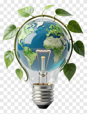 Light Bulb With Earth And Green Leaves PNG