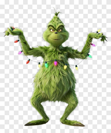 Cartoon Grinch Holding Christmas Lights PNG
