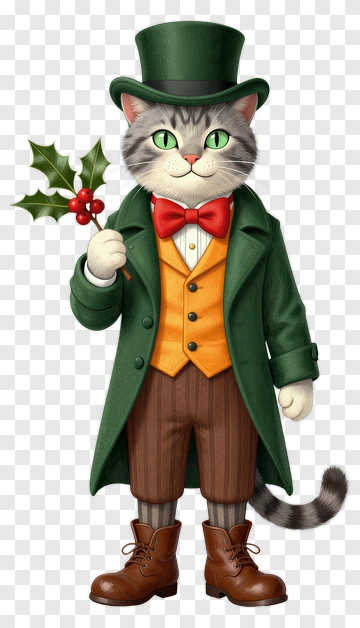 Dapper Cat Holding Holly PNG