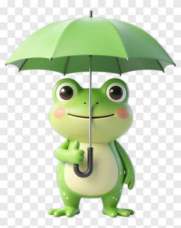 Cartoon Frog Holding A Green Umbrella PNG