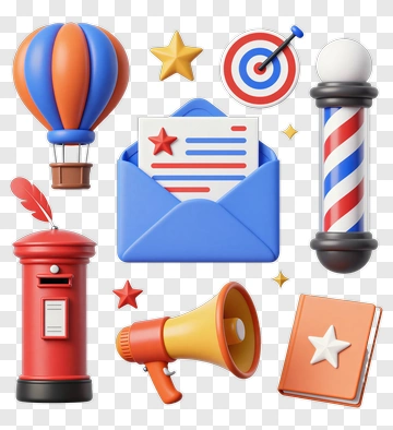 Colorful Collection Of 3D Objects Including A Hot Air Balloon PNG