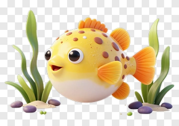 Cartoon Fish Swimming Among Seaweed PNG