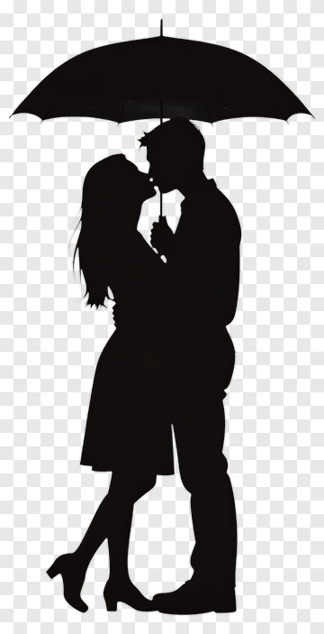 Silhouette Couple Under Umbrella PNG