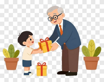 Grandfather Giving A Gift To A Boy PNG