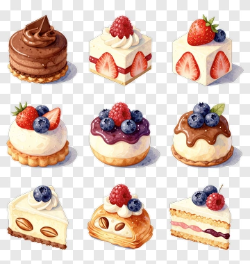 Assorted Desserts With Berries And Cream PNG
