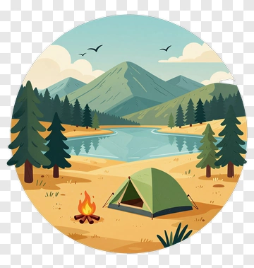 Camping Scene By A Lake With Mountains PNG