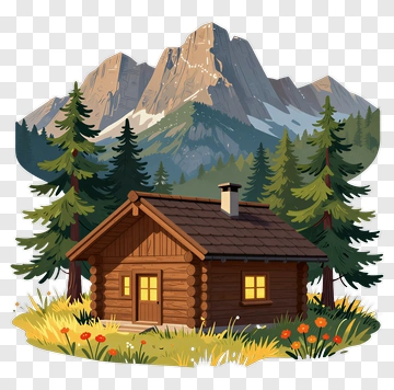 Mountain Cabin Surrounded By Pine Trees PNG