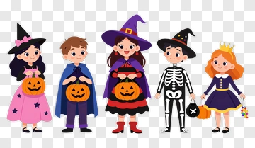 Halloween Children Holding Pumpkin Candy Buckets PNG
