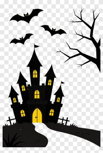 Haunted Castle With Bats And Tree PNG