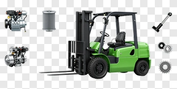 Green Forklift With Engine And Parts PNG