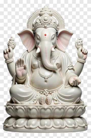 White Ganesha Statue Sitting On A Lotus Base PNG