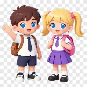 Cartoon School Children Waving PNG